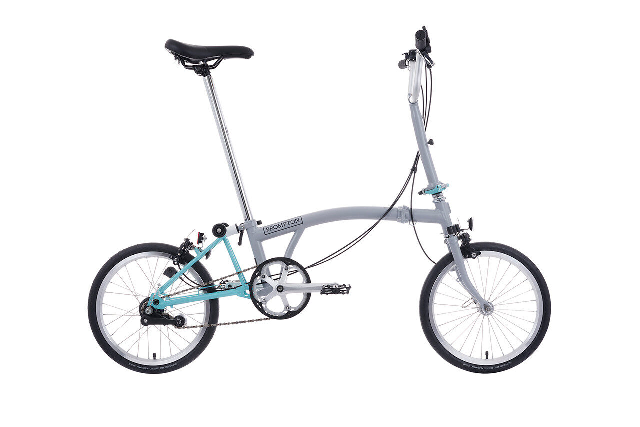 Brompton A Line 3-Speed Folding Bike | Window Grey/Turkish Green, Mid Handlebar