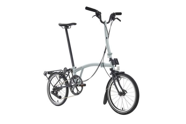Brompton P Line 12-Speed Folding Bike with Roller Frame | Lunar Ice, Titanium Frame