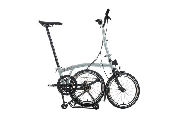 Brompton P Line 12-Speed Folding Bike with Roller Frame | Lunar Ice, Titanium Frame