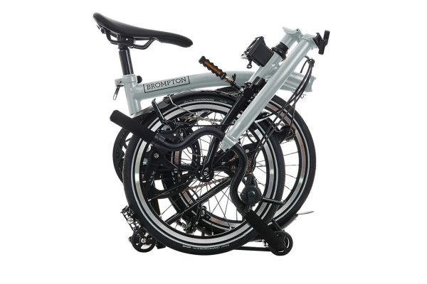 Brompton P Line 12-Speed Folding Bike with Roller Frame | Lunar Ice, Titanium Frame