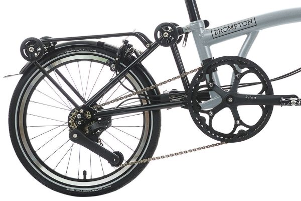 Brompton P Line 12-Speed Folding Bike with Roller Frame | Lunar Ice, Titanium Frame
