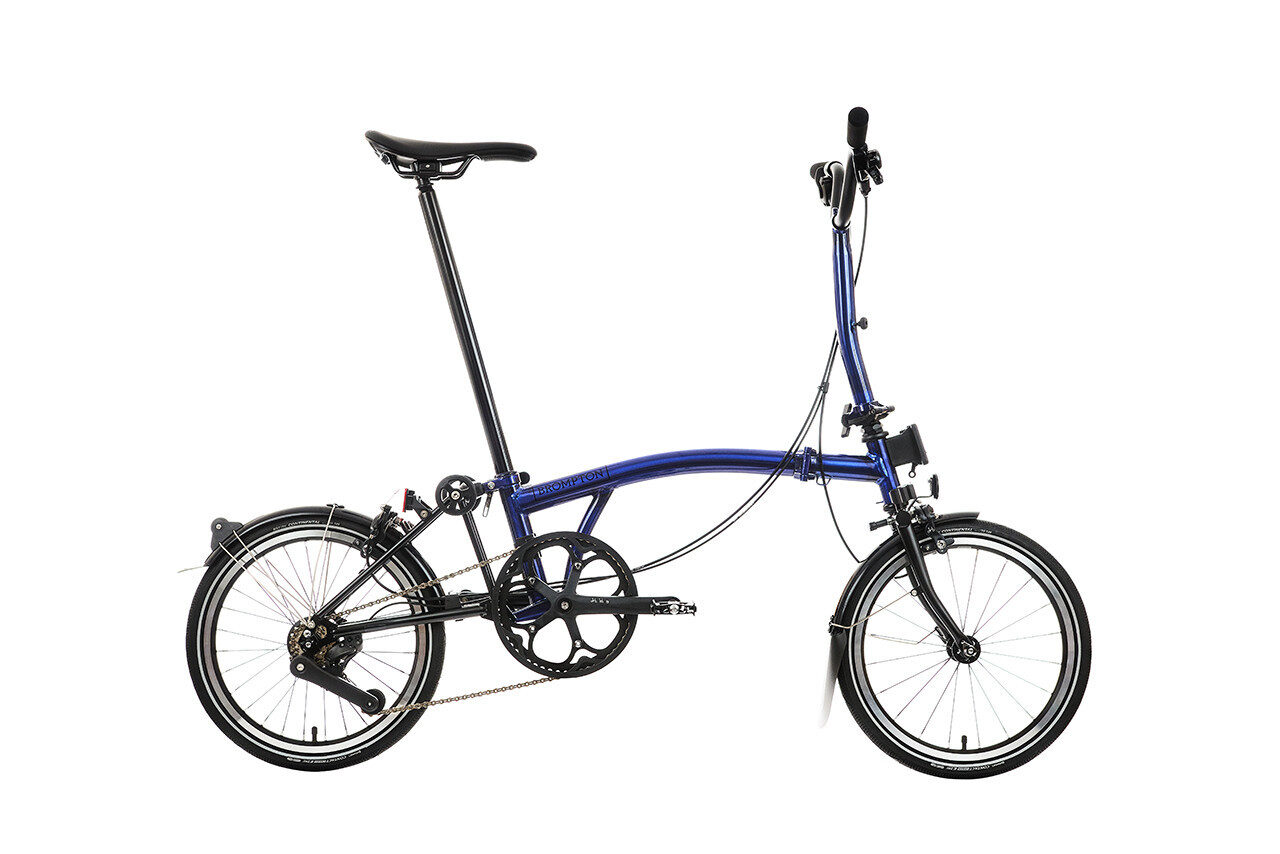 Brompton P Line 4-Speed Urban Folding Bike | Midnight Black, Titanium Frame