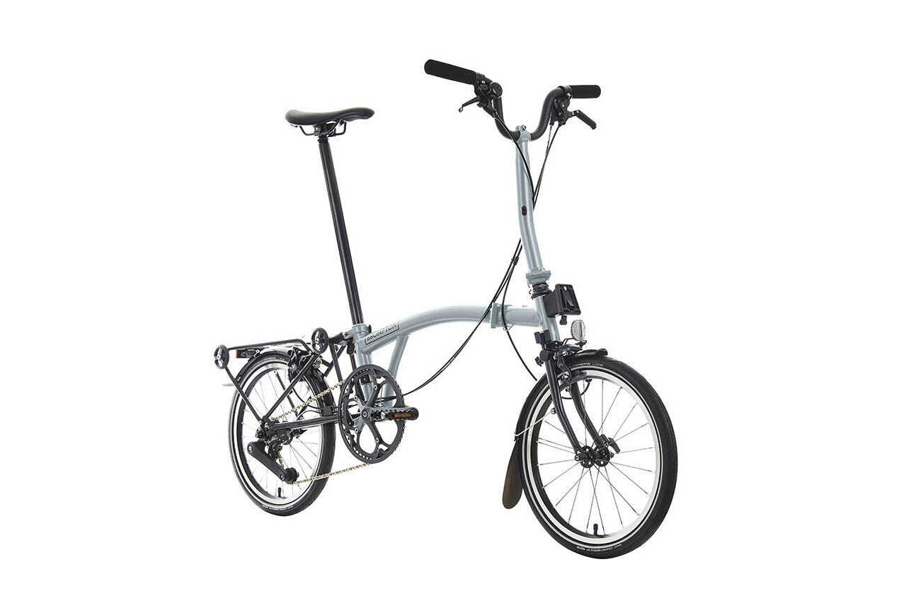 Brompton P Line 4-Speed Urban Folding Bike with Roller Frame | Lunar Ice, Mid Handlebar - Image 3