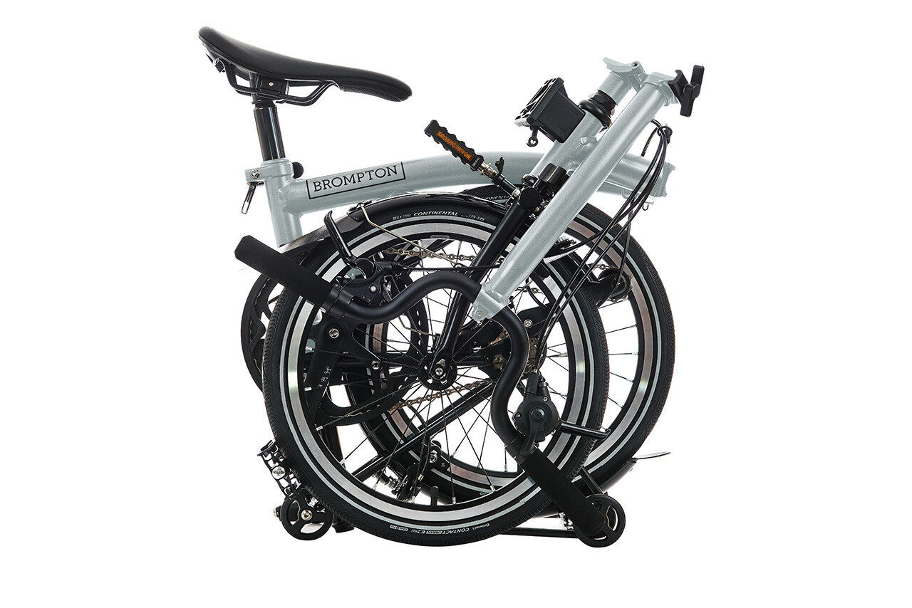 Brompton P Line 4-Speed Urban Folding Bike with Roller Frame | Lunar Ice, Mid Handlebar - Image 5