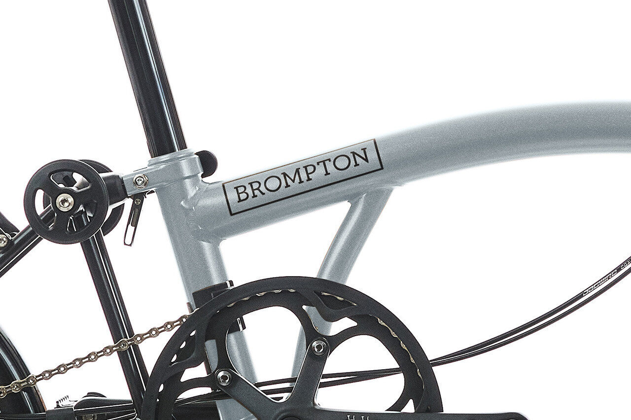 Brompton P Line 4-Speed Urban Folding Bike with Roller Frame | Lunar Ice, Mid Handlebar - Image 8