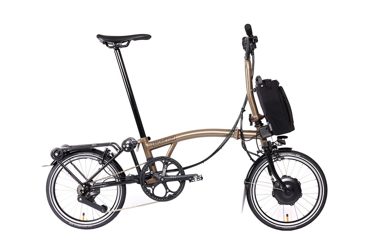 Brompton Electric P Line Urban – Bicicleta elétrica dobrável leve de 4 velocidades com suporte para rodas